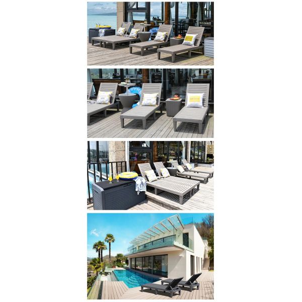 Outdoor Furniture Sun Bed for Swimming Pool Plastic Stackable Chaise Lounge Chair