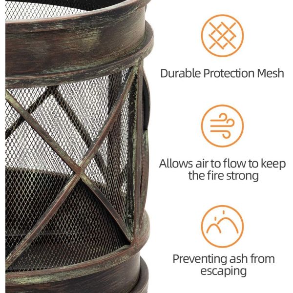 Outdoor Wood Burning Barbecue Cast Iron Fire Pit Outside Patio Backyard Deck Heavy Duty