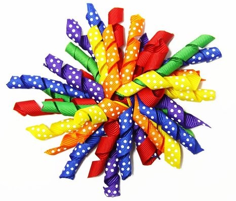 Colorful 4.5" Grosgrain with dot Curling / Curly Ribbon bow for Korker Hair Bow