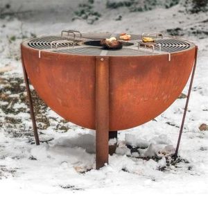 Large Semi Sphere Corten Steel Fire Bowl Camping Plancha Grill