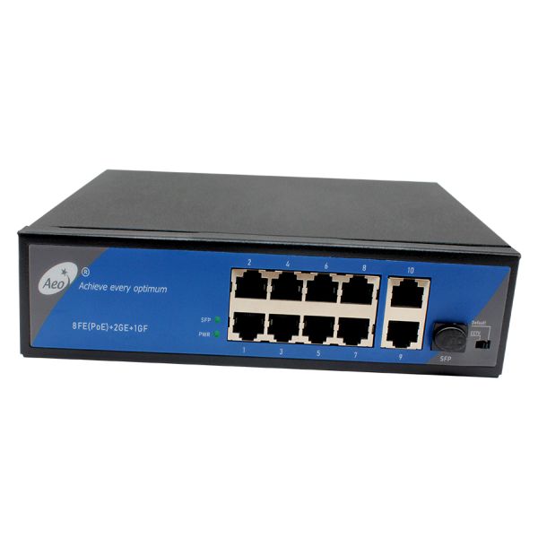 IP40 Ethernet Fiber Switch Industrial 1 Gigabit SFP and 2 Gigabit Uplink Ports and 8 10/100M POE Ports