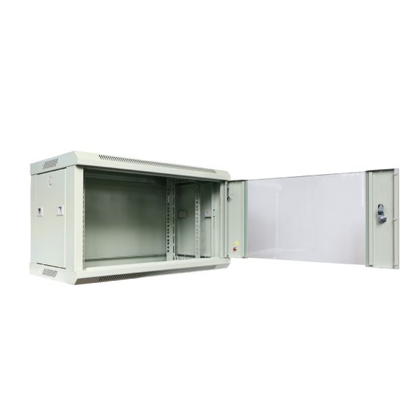 19 Inch Wall Mount Server Rack Cabinet With Glass Door For Network Equipment RAL7035