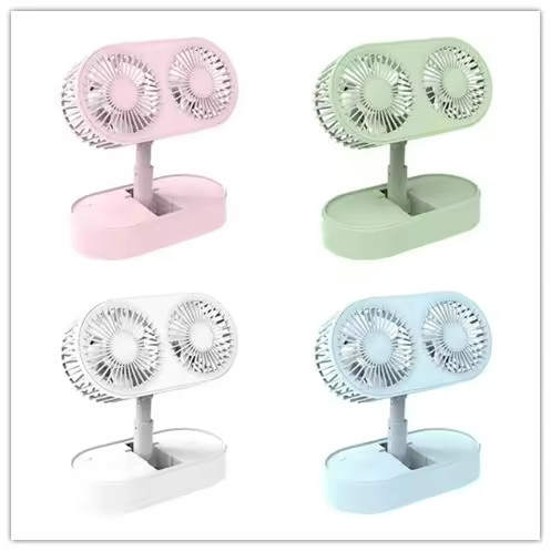 Buy Summer Mini Silent Desktop Small Dual Motor USB Foldable Air Cooling 3 Gear Speeds Standing Portable Fan for Home Work Office at wholesale prices