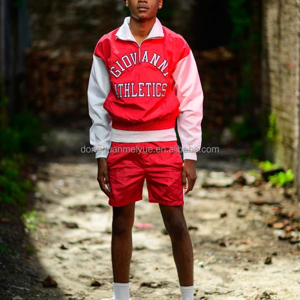 Custom Embroidered Patch Logo Windbreaker Long Sleeve Button up Shirt Men Nylon Shorts Uniforms Athletic Short Sets for Men