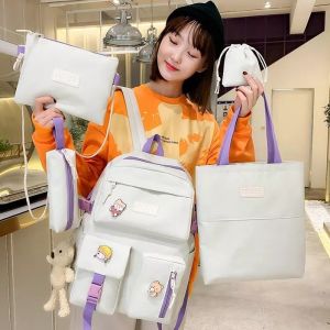 Girls School Bag Set Canvas 5 Piece Backpack Set Sling Pencil Bag ODM