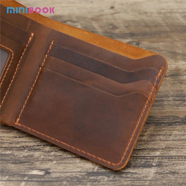GENUINE LEATHER Vintage Style Card Holder Clip Wallet with Multi Function Minibook
