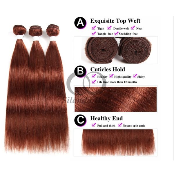 #33 Dark Auburn Straight Remy Human Hair Bundles Sew In Weave Bundles Brazilian Bundle Deals
