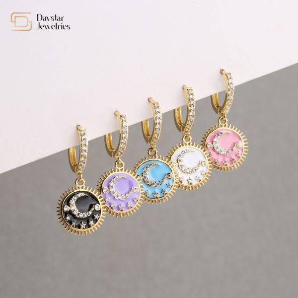 Buy Moon And Star 24k Gold Plated Jewelry Round Dangle Drop Earrings at wholesale prices