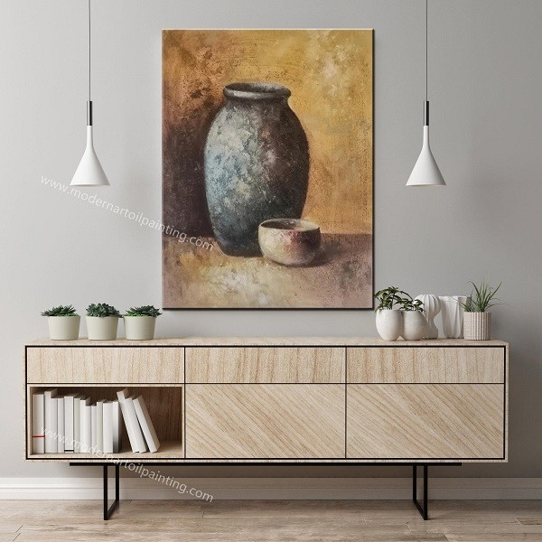 Buy Handmade Abstract Still Life Oil Painting Two Jars on Canvas For Living Room Wall Art Home Dec at wholesale prices
