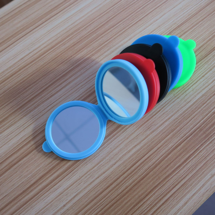 Modern Round Silicone Glass Cosmetic Double Side Fold Portable Makeup Pocket Mirror