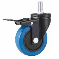 medium duty 5" threaded stem blue elastic rubber caster, 5" screw high elastic