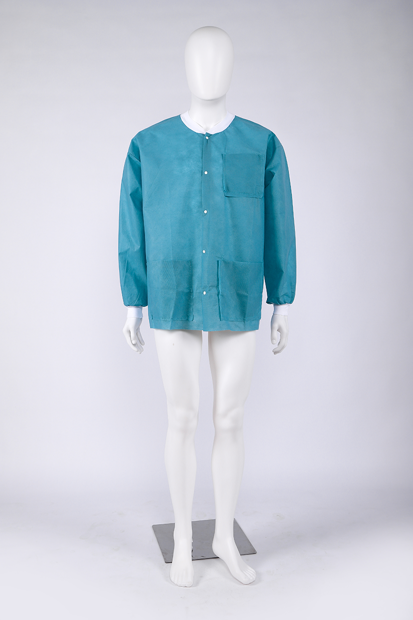 Disposable Lab Coat Nonwoven Lab Jackets with Knitted Collar and Cuff Lab uniform