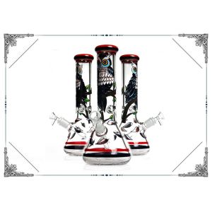 China PHOENIX STAR Classic Smoking 7MM Beaker Glass Bongs With Owl Art On Glass on sale