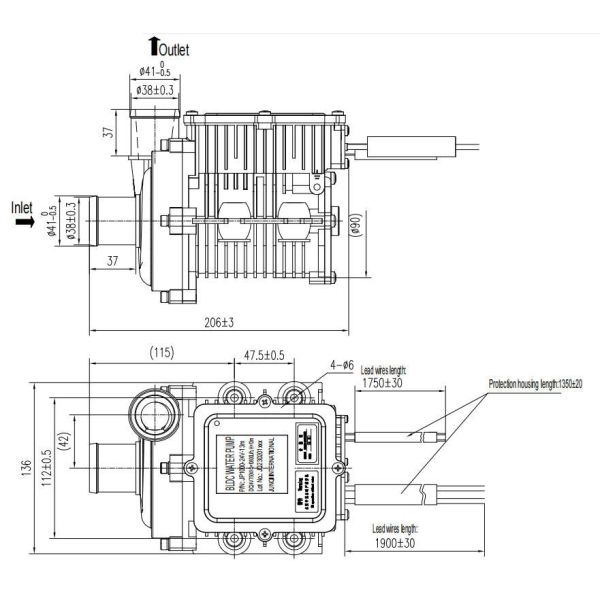24V 750W 10800L/H 13m Lift EWP JP1000-24V-13m Brushless DC Water Pump For Commerical Vehicle Battery Cooling System