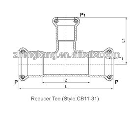 2015 high quality press fitting Sanitary pipe fitting reducing tee