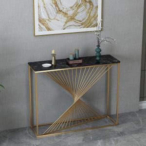 Glossy Narrow Marble Top Console Foyer Table Width 45cm