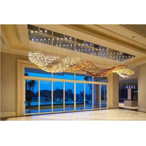 Quality Hotel Lobby Customized Glass Chandelier With Brass And Crystal Accents for sale