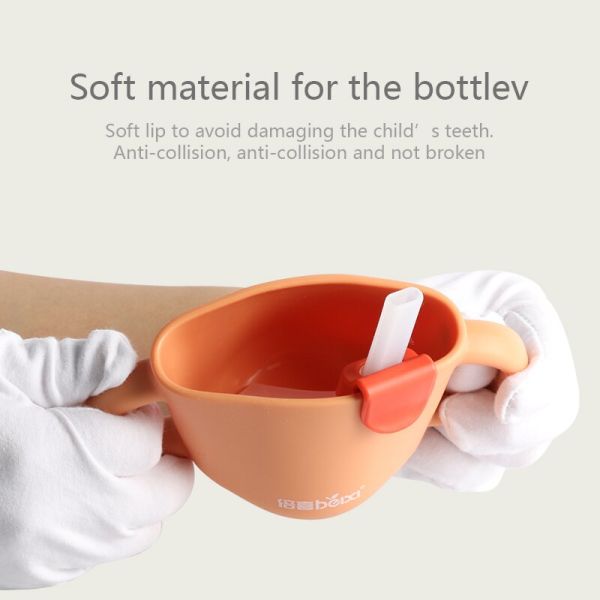 270ML Kids Silicone Feeding Cup With Straw Bpa Free Training Sippy Cup Print Pattern