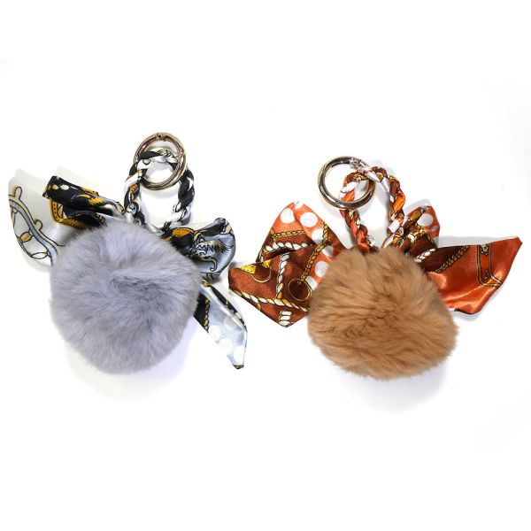 Buy OEM 15x8cm Pom Pom Brown Fur Ball Keychain Engraved Logo at wholesale prices