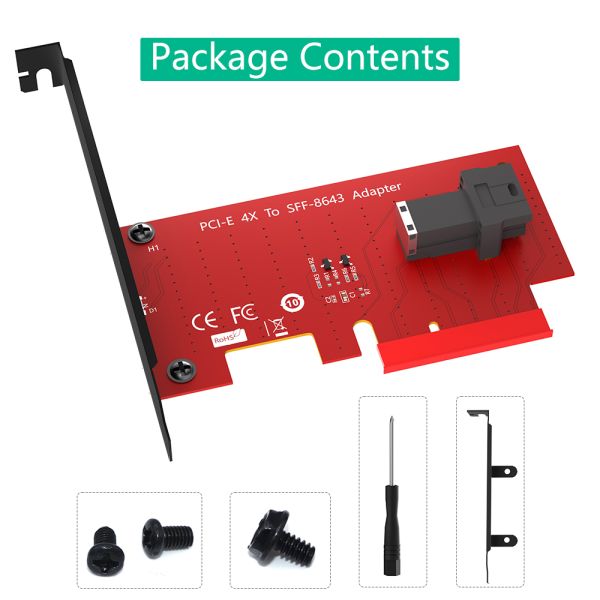 SFF-8643 to PCIe 4X Adapter Card 110x22mm Black