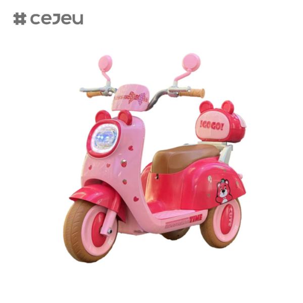 CJ-BBF-318 Electric Motorcycles, Coffee Pink White.6V4*1/380*1/One click start/Music/Story Early Childhood/LED