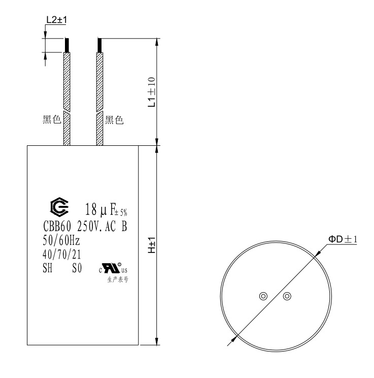 CBB60 250V 18mfd Line Length 60 Water Pump AC Motor Capacitor With Self Healing