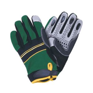 Black Green Gray Mechanic Gloves with M211 Synthetic Leather Palm and Silicon