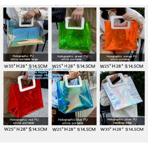 Wholesale Custom Rainbow Color Laser Shopping Bag Holographic Iridescent Jelly