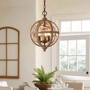 Retro Chandelier Lighting Industrial Hanging Pendant Lamp Globe Wooden