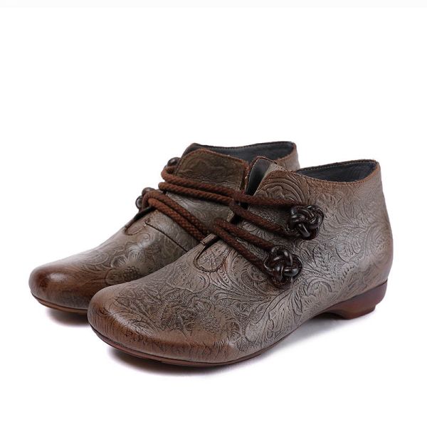 Buy S312 Factory Flat-Bottomed Retro Ethnic Style Handmade Leather Short Boots Autumn And Winter New Elegant Leather Women'S at wholesale prices