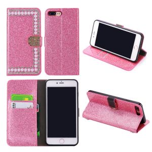 High Quality Pearl Design Diamond Stand Bling Crystal Leather Wallet Phone Case