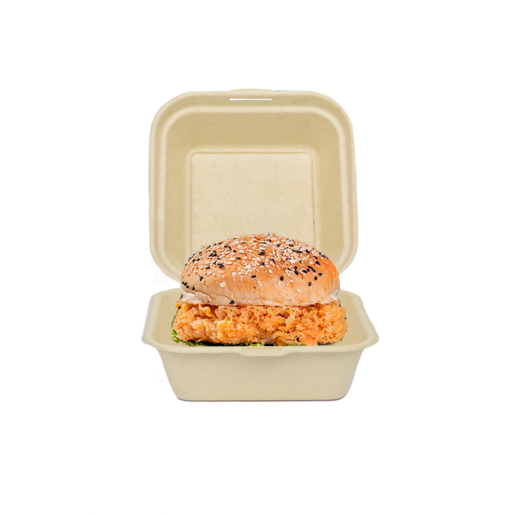 Customized disposable biodegradable food grade sugarcane bamboo pulp burger clam