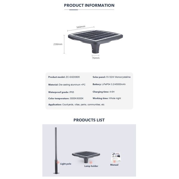 IP65 Courtyards LED intelligent Outdoor Garden Solar Light High Brightness Solar Street lamp