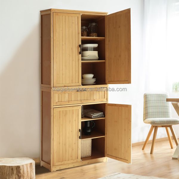CE Certified Sustainable Bamboo Kitchen Cabinets Pantry With Drawer