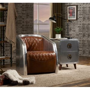 Strong Aviator Style Chair With Aluminium Back And Top Grain Ox Leather Cushion