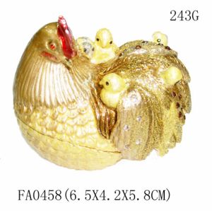 Fashion wholesale hen jewelry box metal pewter hen trinket box