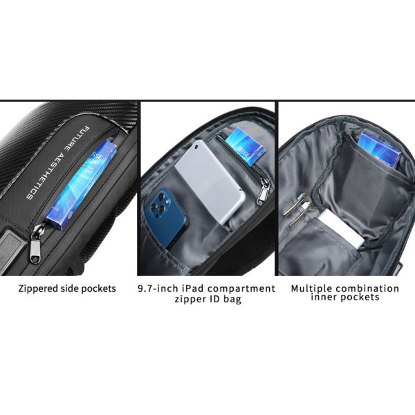 OEM/ODM Carbon Fiber Streamline Anti Theft Sling Bag Rainproof