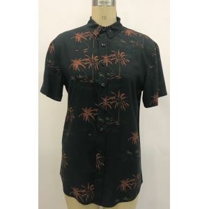 Summer Printed Short Sleeve Shirts 100% Viscose Printed Silk Shirt Mens