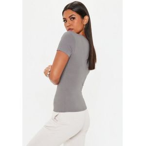 Grey V Neck Fitted T Shirt Clothing Women