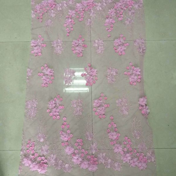 Buy 3D Flower Applique Embroidery Lace Fabric  with bead and rhinestone at wholesale prices