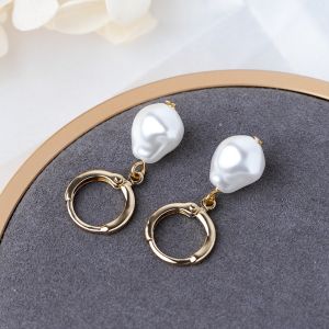 Korea Stainless Steel Gold Hoop Earrings 10mm Pearl Drop Earrings For Women