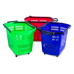 Supermarket Shopping Basket Plastic Folding Wheels