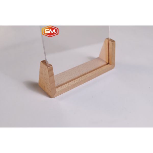 Multi Size Walnut Picture Holder U Shape Stand Acrylic Photo Frame With Wood Base