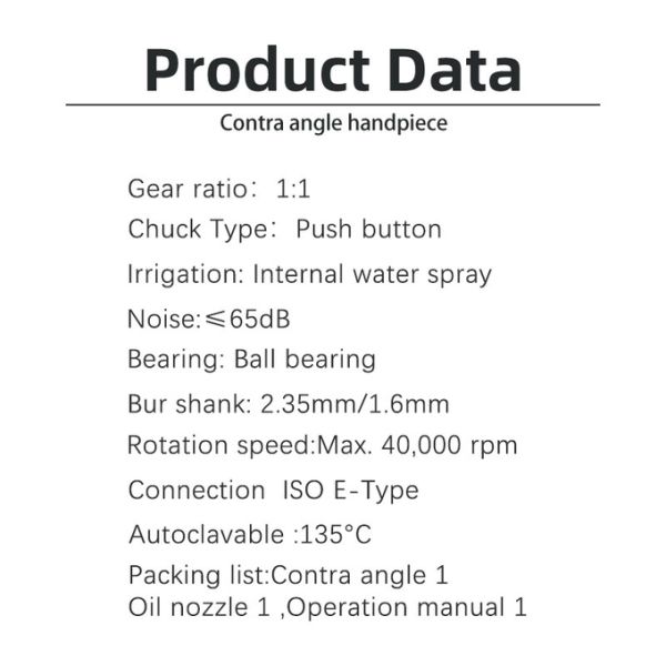 E Type Internal Water Contra Angle Electric Dental Handpiece For Micro Motor