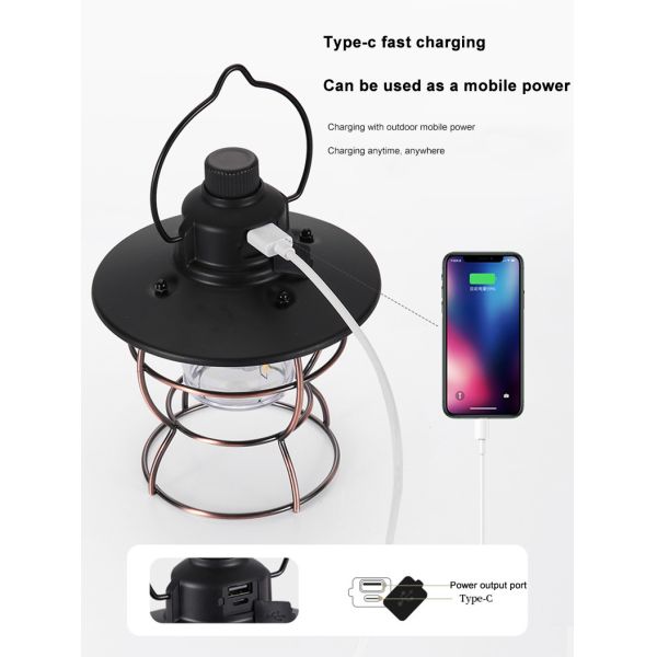 Retro Atmosphere Rechargeable Tent Horse Lamp 4500mAh Outdoor Portable