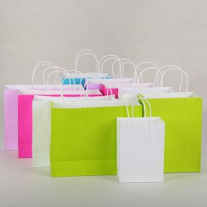 China Solid Coloured Kraft Paper Bags Recyclable Environmentally Friendly For Shopping on sale