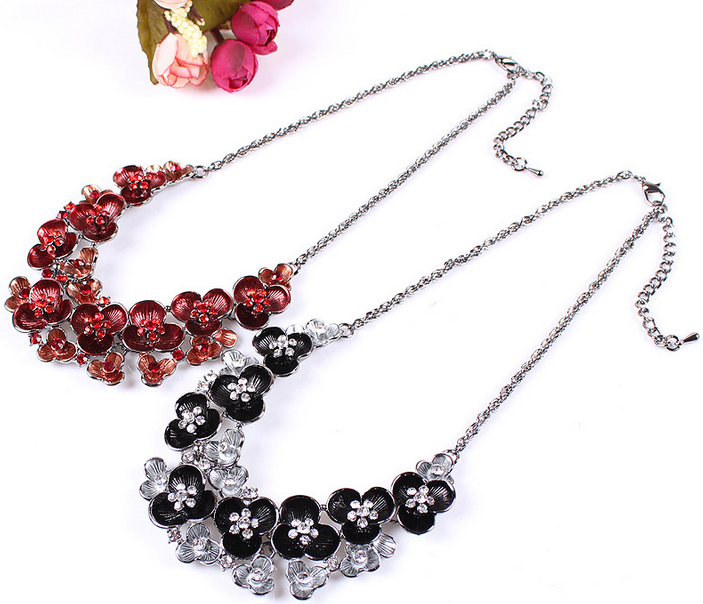 High-end European and American style drip rhinestone flower necklace jewelry sets