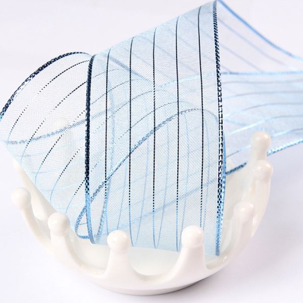 10mm-25mm Gold Line Striped Polyester Organza Ribbon for Gift Wrapping and Boxes Packing or Ribbon Bow