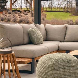 Modern Stylish Teak Wood Outdoor Corner Sofa Lounge Set for Commercial Hotel