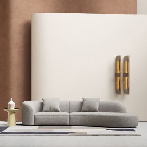 Rice White Hotel Lobby Curved Sofa Modern Interior Teddy Fabric Couch